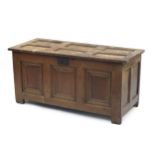 Antique oak three panel coffer, 57cm H x 117cm W x 50cm D