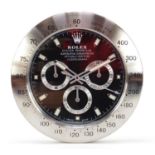 Rolex Daytona design dealer's display wall clock, 34cm in diameter