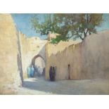 Russell Dowson - Middle Eastern street scene with figures, watercolour, mounted, framed and