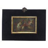Tavern scene, 19th century Dutch school oil, housed in an ebonised wood frame, 10cm x 6cm