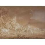 Figures on horseback with sheep, 19th century heightened watercolour, mounted, unframed, 36.5cm x