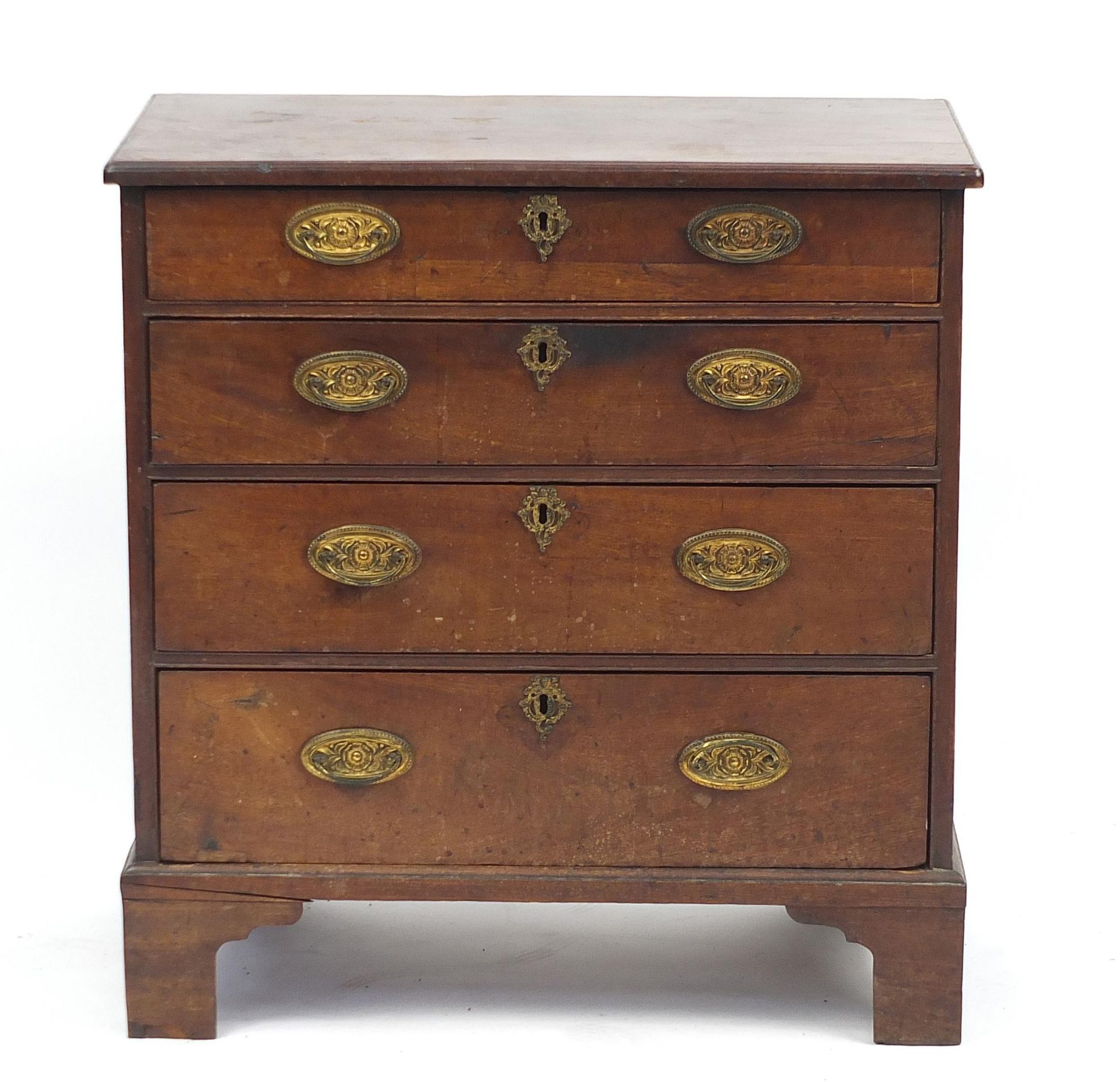 Georgian four drawer chest with brass handles and bracket feet, 78cm H x 74cm W x 42cm D - Image 2 of 4