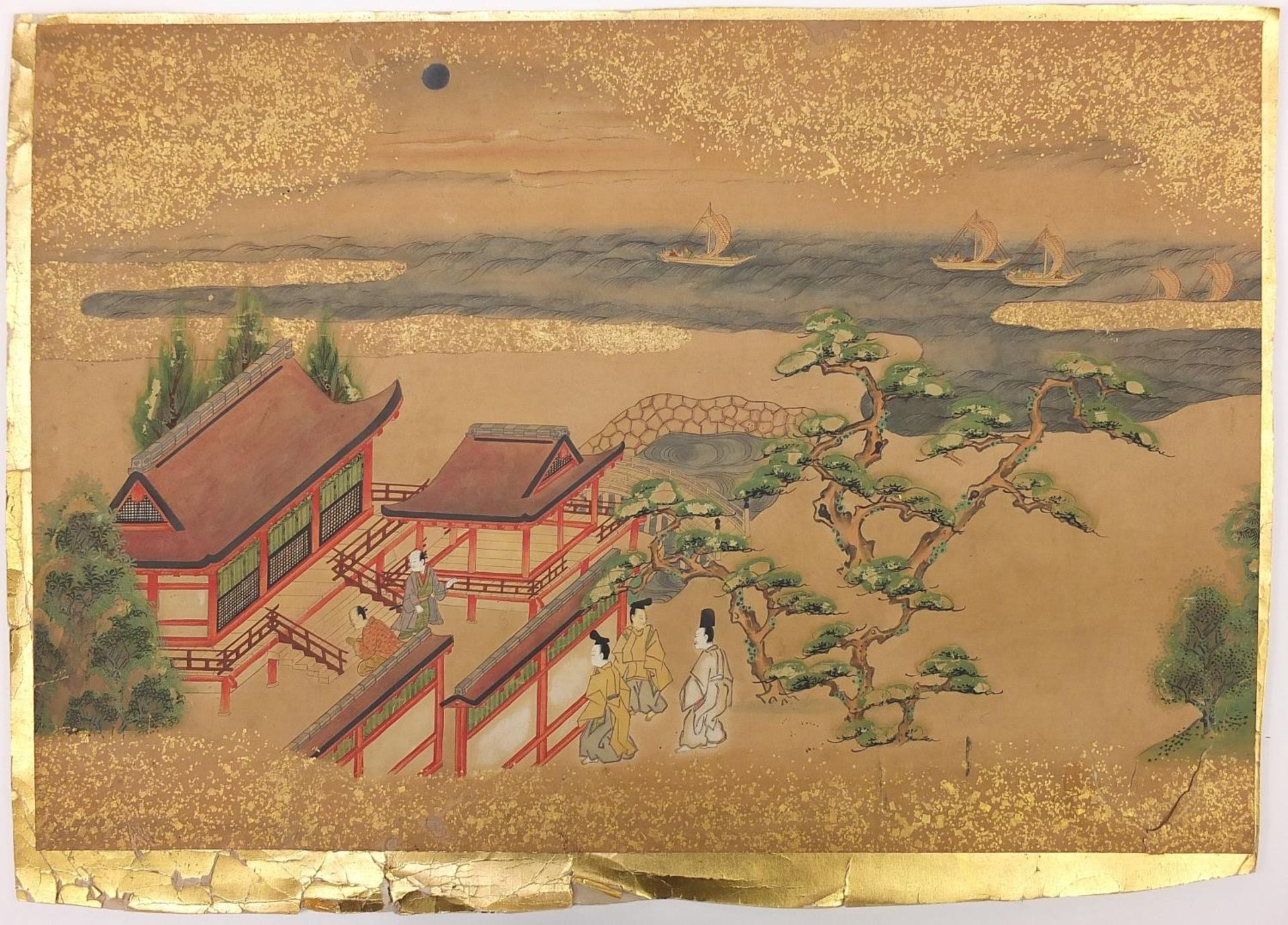 Five Chinese watercolours on paper including figures beside pagodas and figures in a boat, unframed, - Image 14 of 18