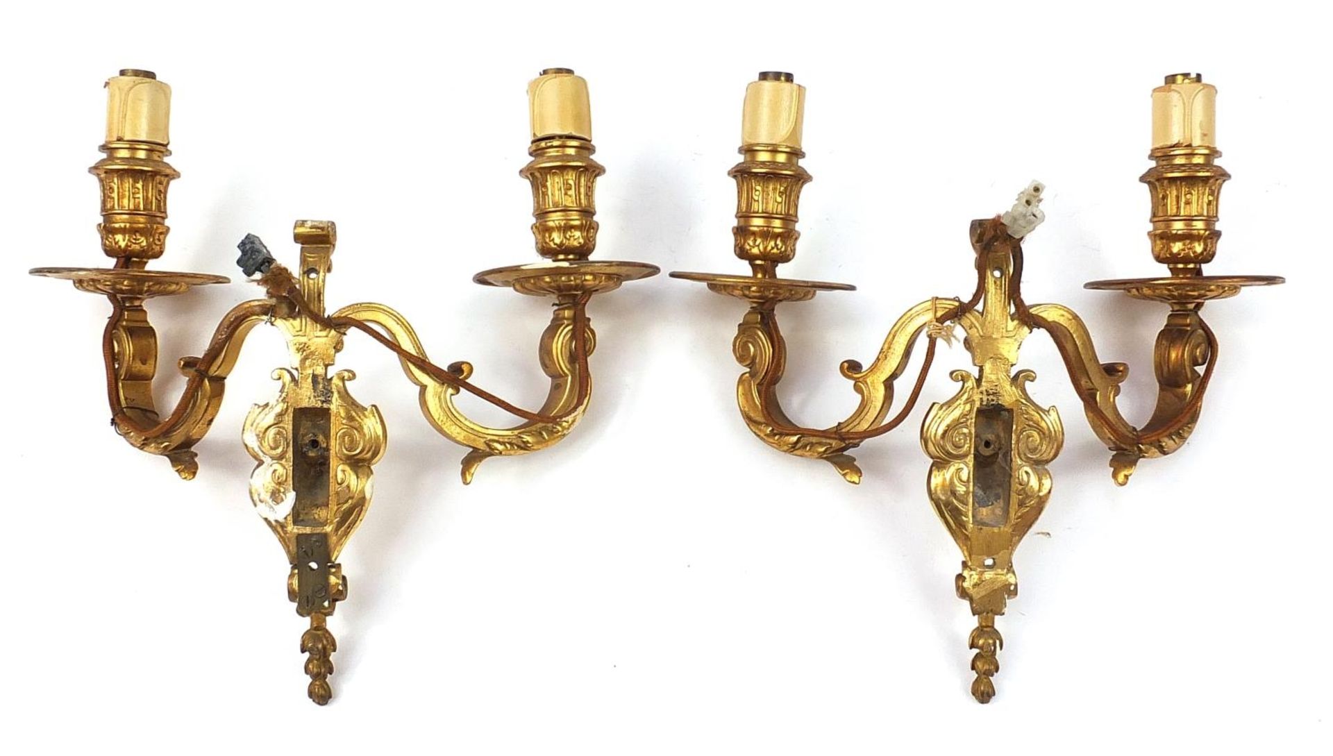 Pair of French style two branch gilt metal wall sconces with masks, 29cm high x 29cm wide - Image 3 of 4