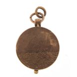 Antique unmarked gold naval interest compass engraved with a paddle steamer, 2.2cm in diameter, 10.