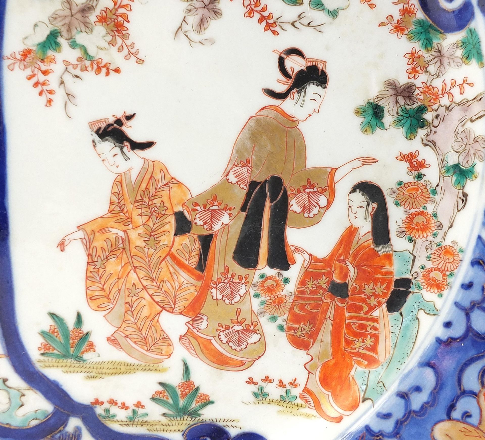 Japanese Imari porcelain charger hand painted with figures, birds and flowers, 41cm in diameter - Image 2 of 4