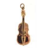 9ct rose gold violin charm, 3cm high, 1.8g