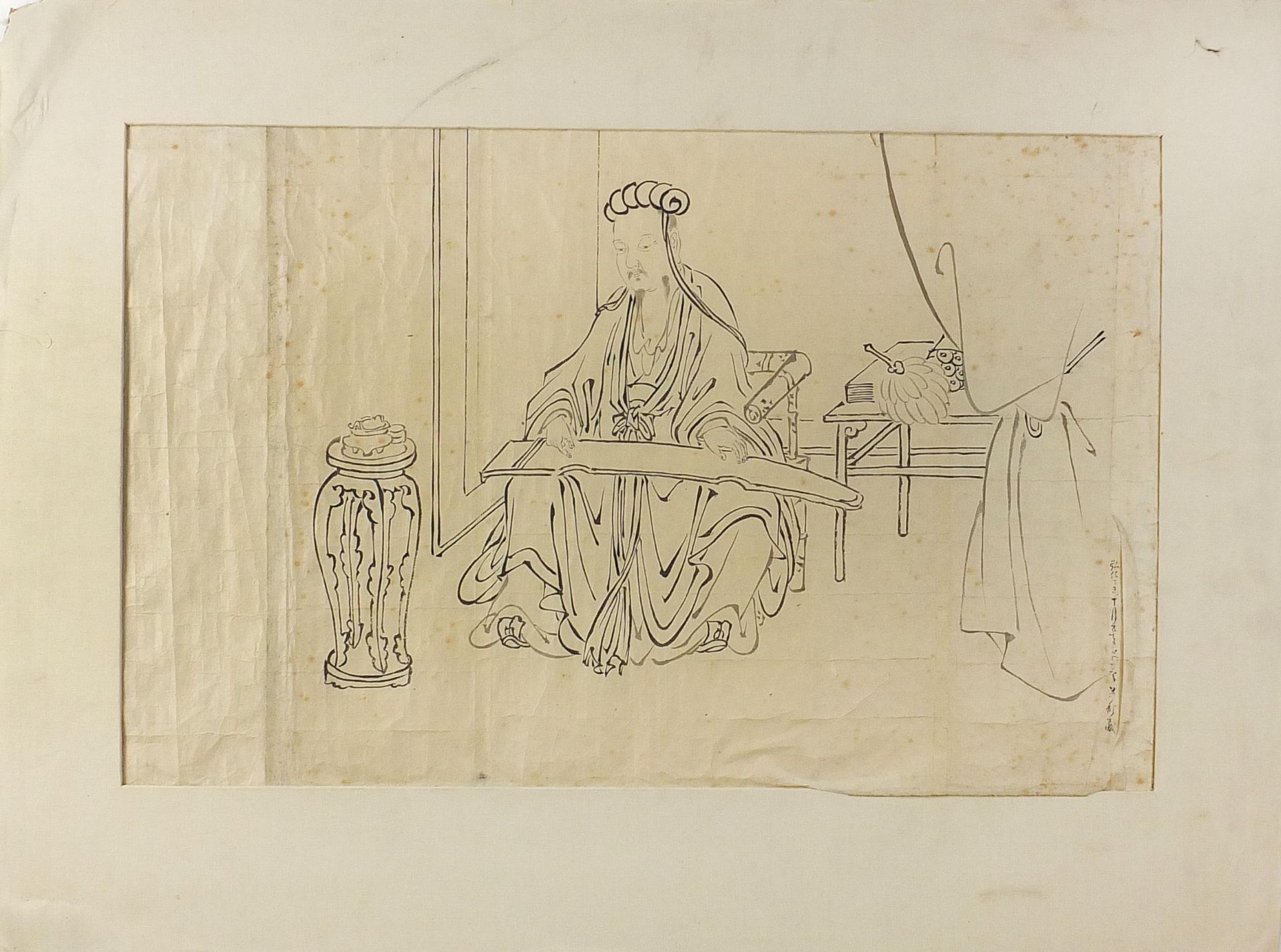 Emperor in an interior, Chinese ink on paper with character marks, mounted, unframed, 60.5cm x 37. - Image 2 of 4