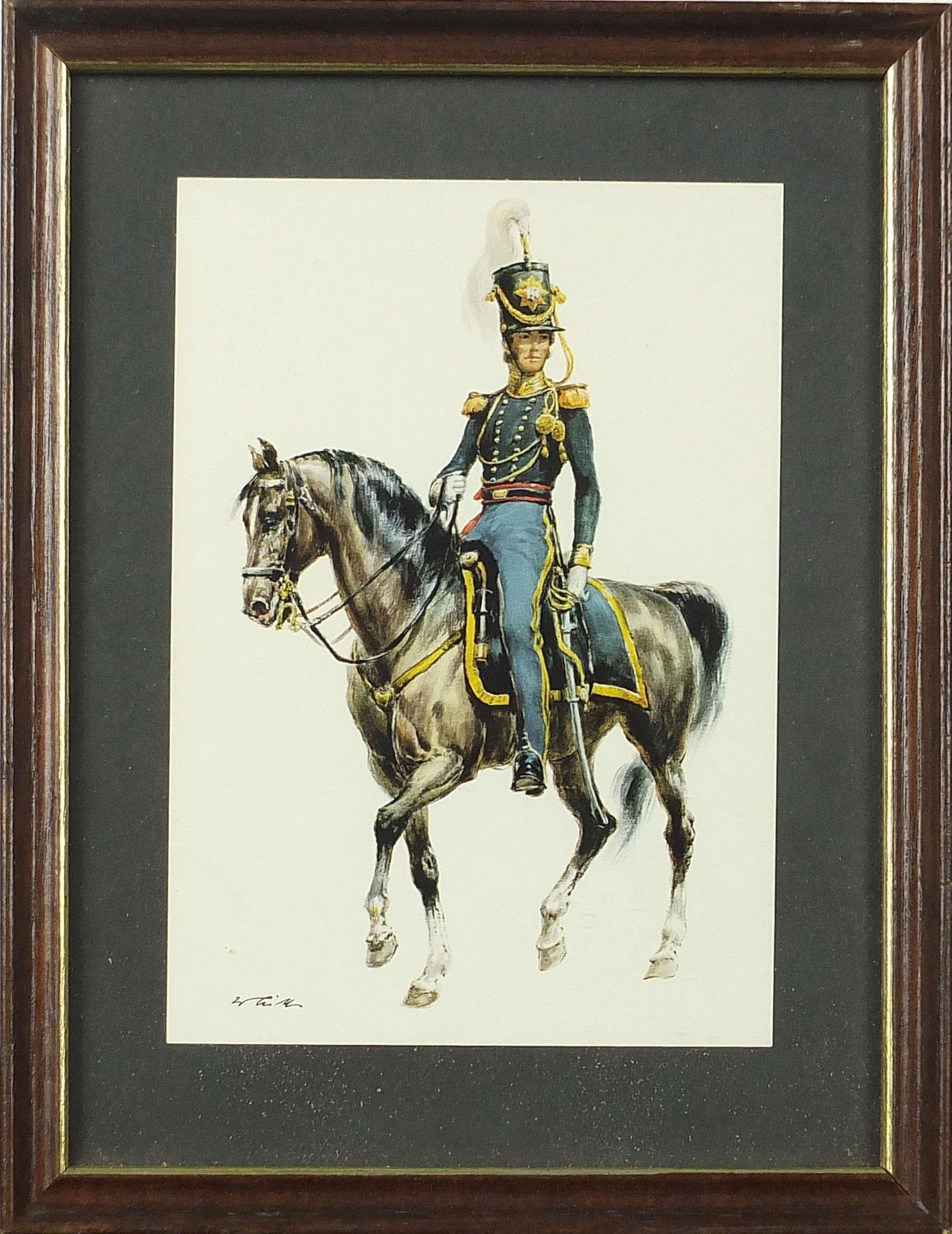 Soldiers on horseback, set of eight military interest prints in colour, each indistinctly signed, - Image 7 of 33