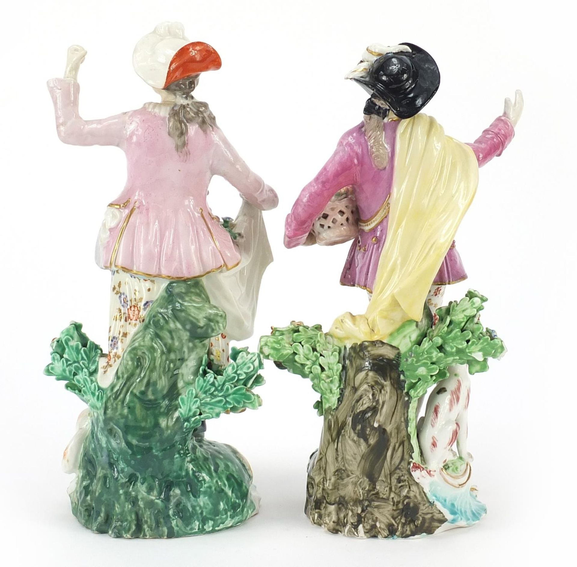 Pair of 18th century Derby porcelain figures of a shepherd and shepherdess, each incised N55 to - Image 4 of 6