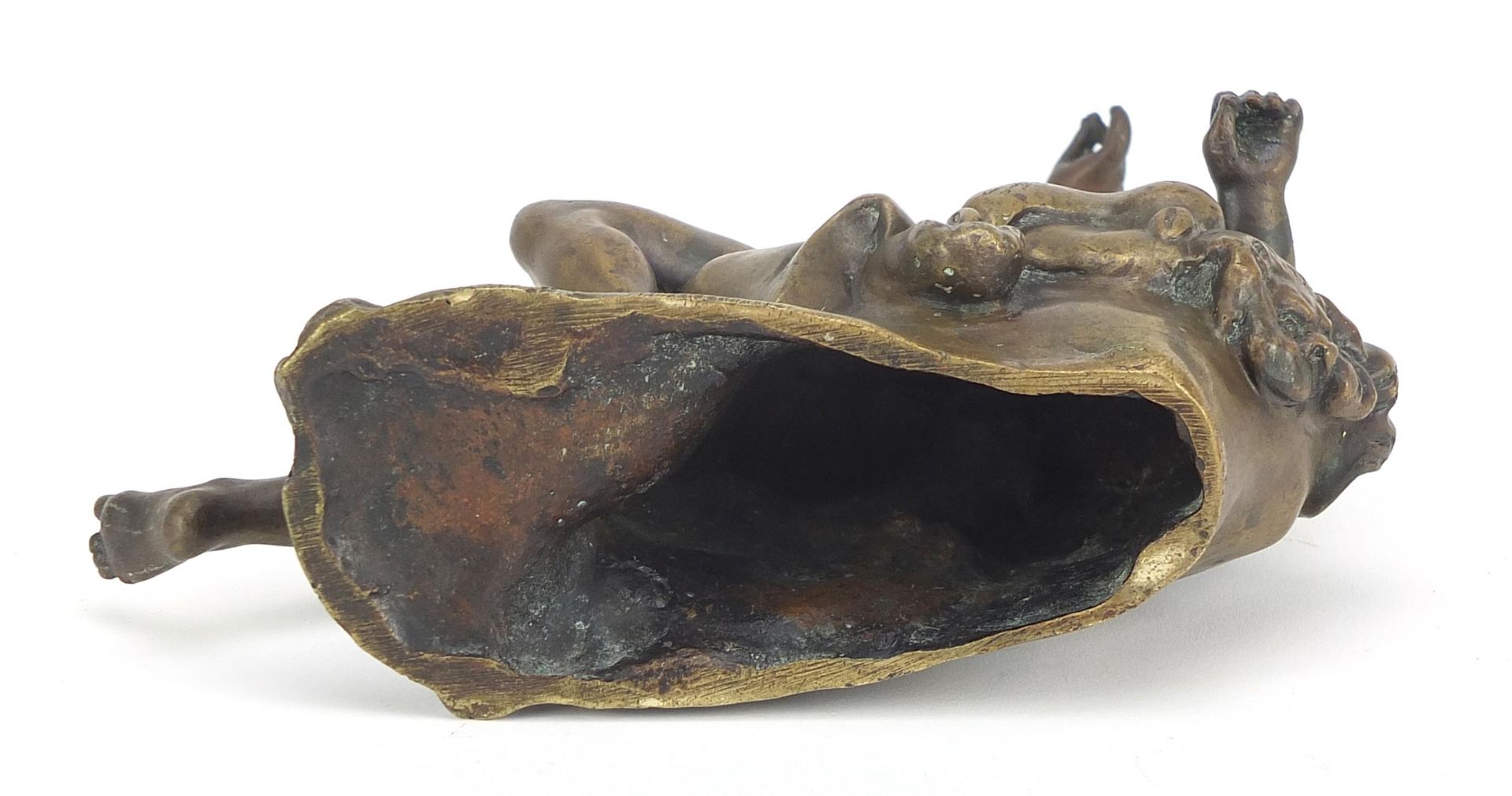 19th century patinated bronze study of a nude man, 19cm wide - Image 4 of 4