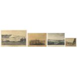 Four antique and later prints including Frankfort, Dieppe and Cuckmere Coastguard station near