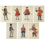 Set of seven British military interest prints in colour including Gunner Royal Artillery, Officer