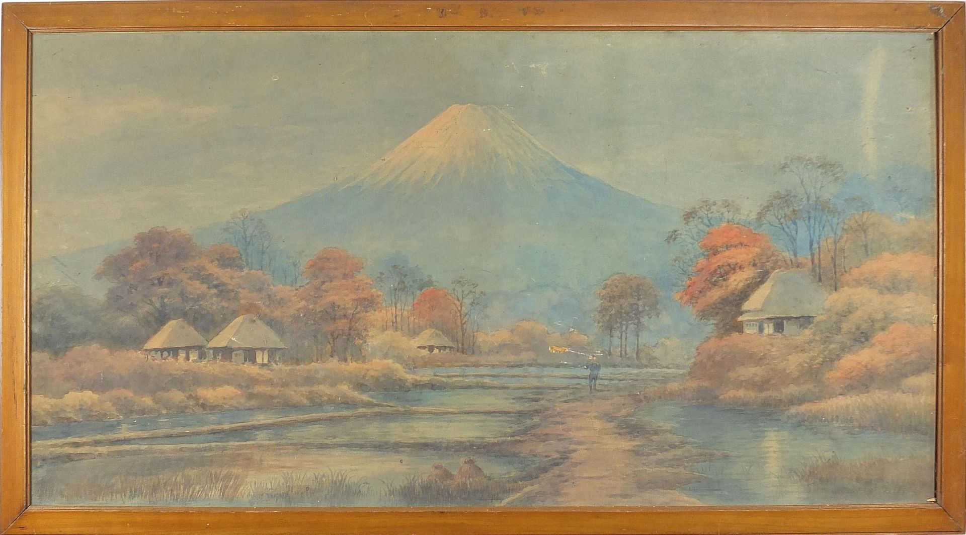 Mount Fuji, Japanese school watercolour, framed, 95.5cm x 49cm excluding the frame - Image 2 of 5