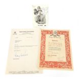Ken Dodd autographed Knotty Ash University diploma and photograph with Southern Television letter