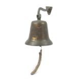 Brass Titanic style bell with clapper, overall 40cm high