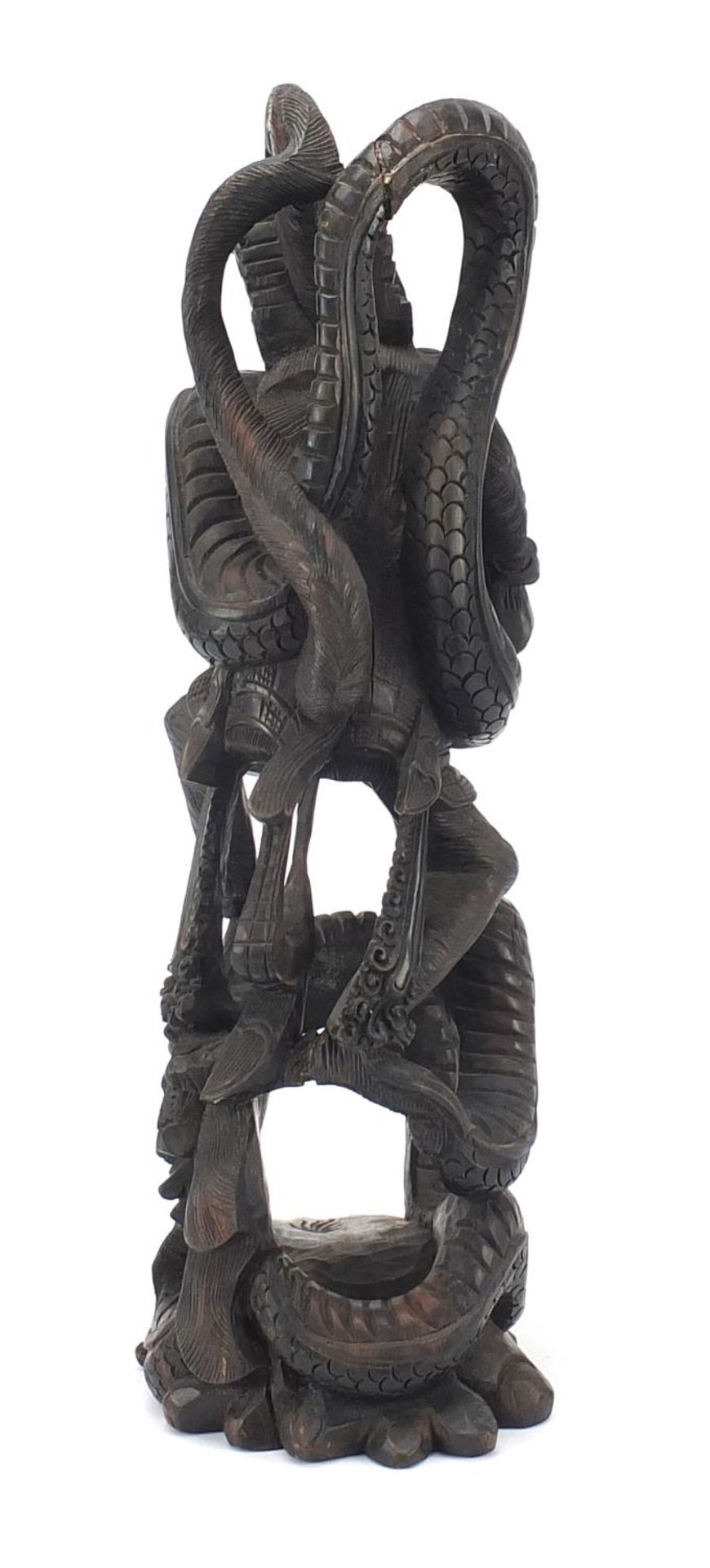 Large Balinese wooden carving of two dragons, 47cm high - Image 5 of 8