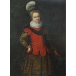 Three quarter length portrait of a young girl wearing early 17th century dress, antique Old Master