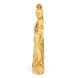 Chinese ivory carving of a female holding a sprig, 7cm high