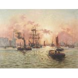 Charles John De Lacy - Ships and paddle steamers, late 19th century oil on canvas, mounted and fram