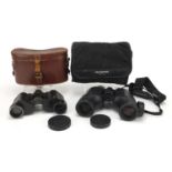 Two pairs of binoculars with cases including Ross and Olympus