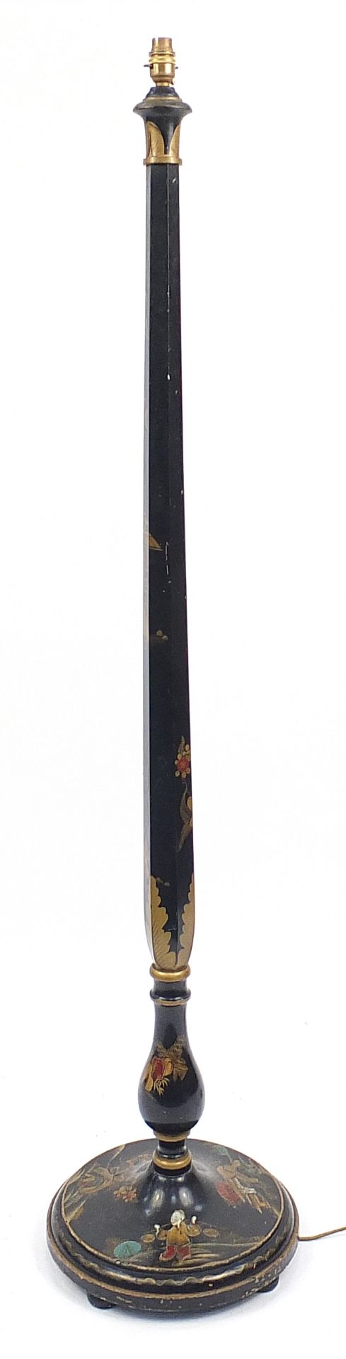 Chinese black lacquered chinoiserie standard lamp, 155cm high - Image 5 of 6