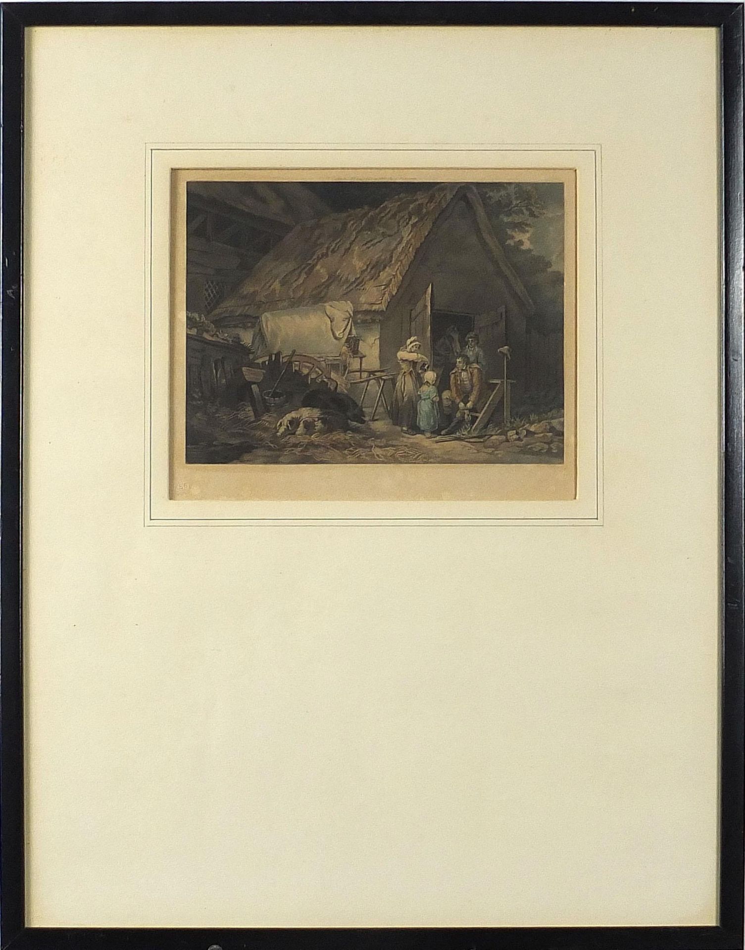 George Morland - Tarring the boat and figures before a barn, pair of prints in colour, one pencil - Image 9 of 12