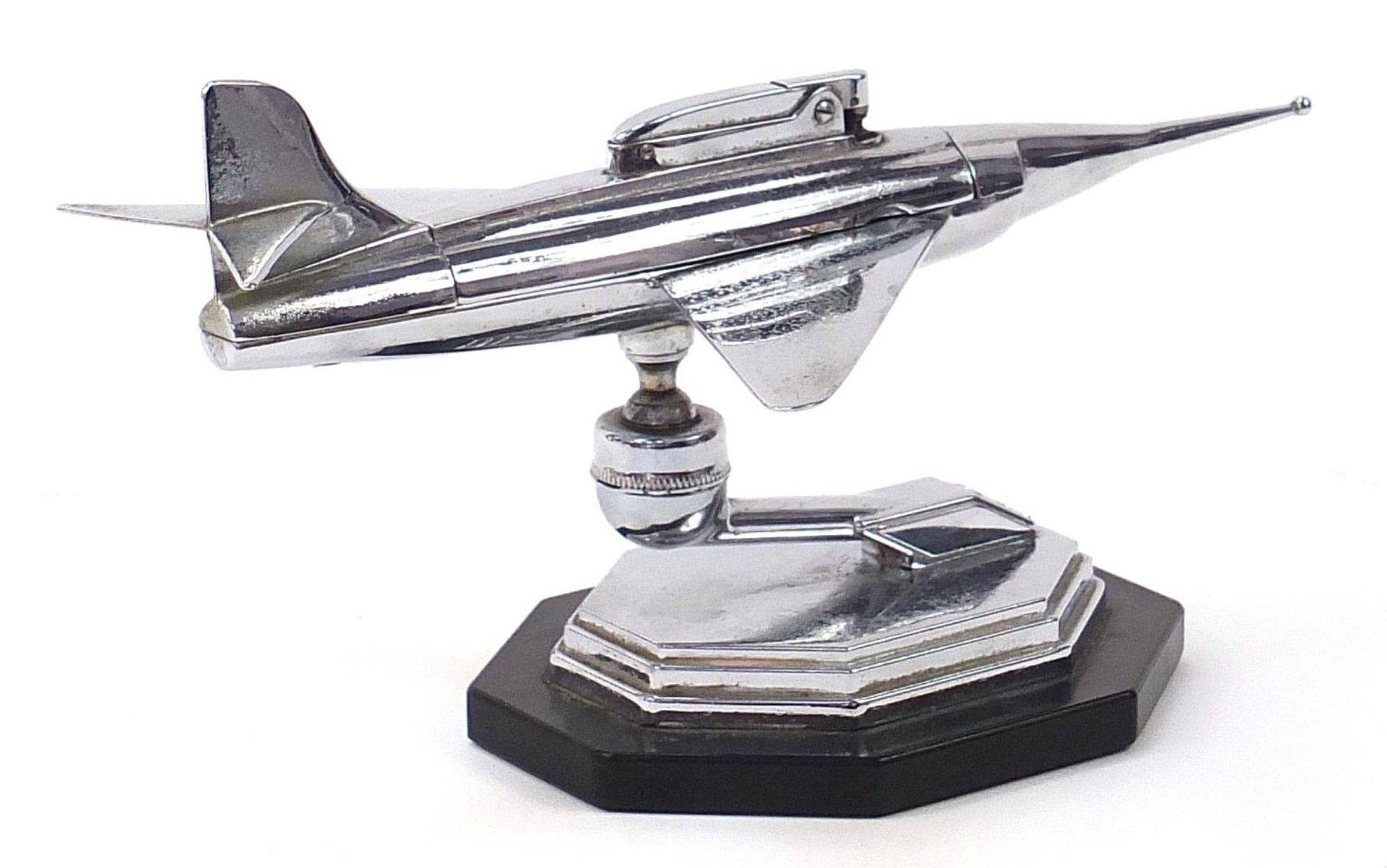 Vintage chrome plated table lighter in the form of a jet aircraft, 24cm in length - Image 2 of 5