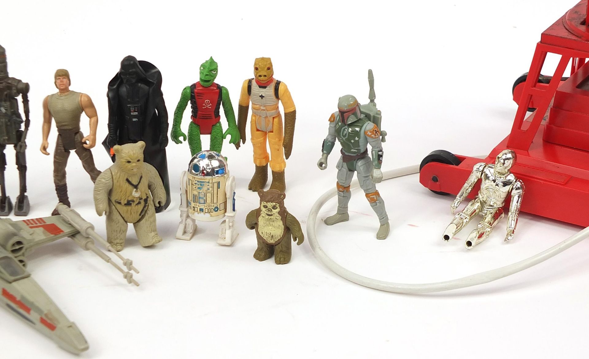 Vintage Star Wars figures and vehicles and a red Meccano design metal crane, the crane 60cm high - Image 4 of 6