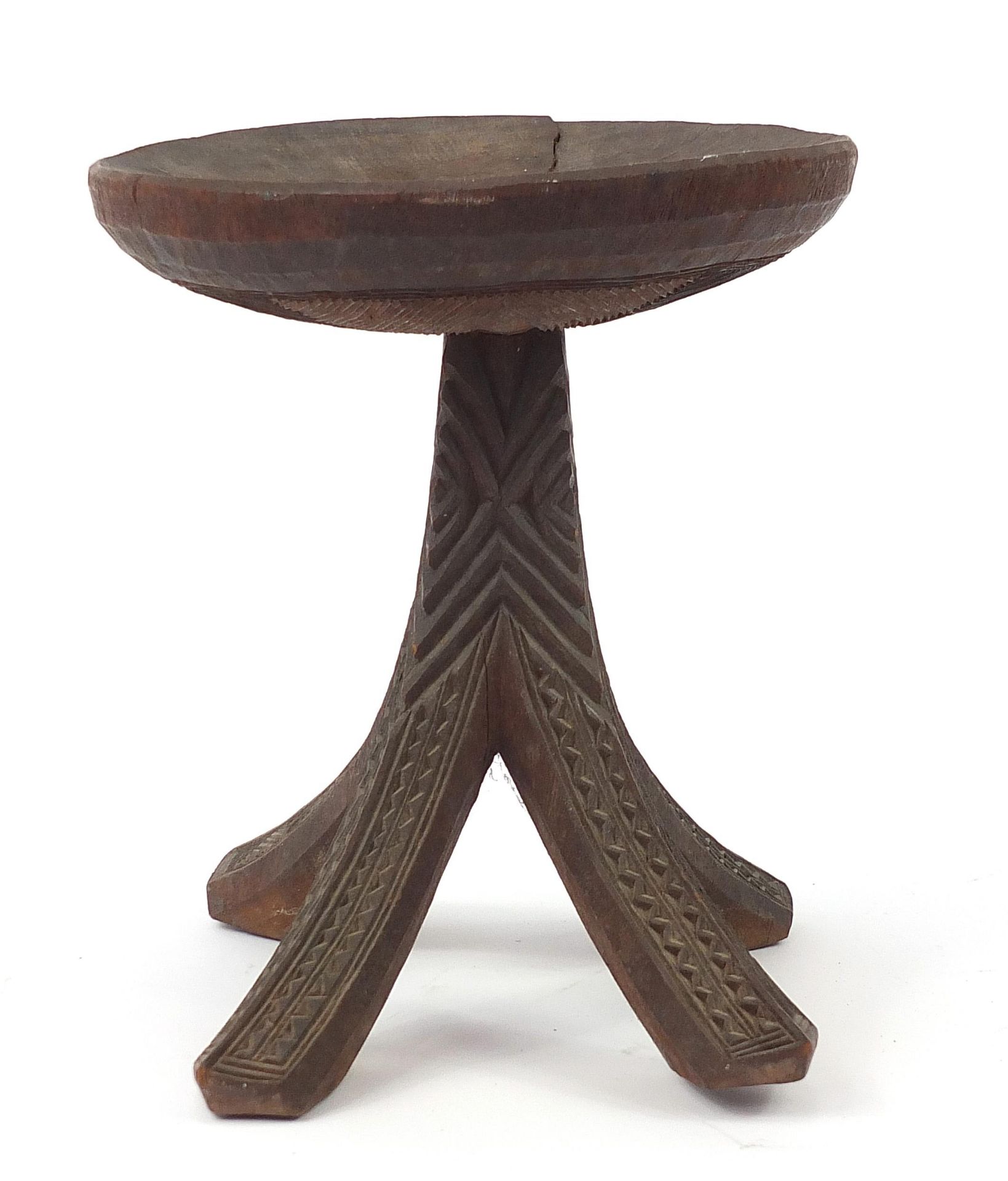 African tribal interest carved stool, 34cm high x 31cm in diameter - Image 3 of 4