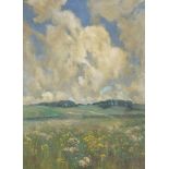 Rural landscape with trees and flowers, oil on canvas, inscribed verso Fred Milner, mounted and