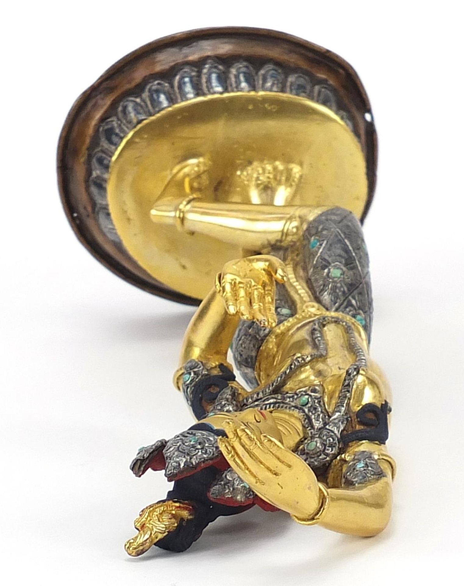 Chino Tibetan gilt bronze figure of dancing deity, 20cm high - Image 6 of 8