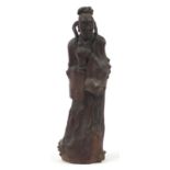 Large Chinese root carving of an Empress holding a vase, 45.5cm high