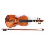 Stentor student violin with bow and case, the violin back 11 inches in length