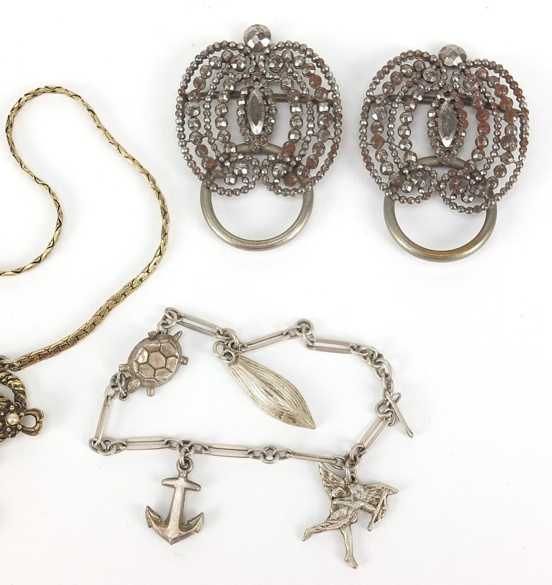 Antique and later jewellery including cut steel, silver charm bracelet, 1887 coin brooch and a large - Image 3 of 4