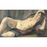 Frantisek Zdenek Eberl - Semi nude reclining female, Impressionist oil on board, French C Gadin