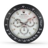 Rolex Daytona design dealer's display wall clock, 34cm in diameter