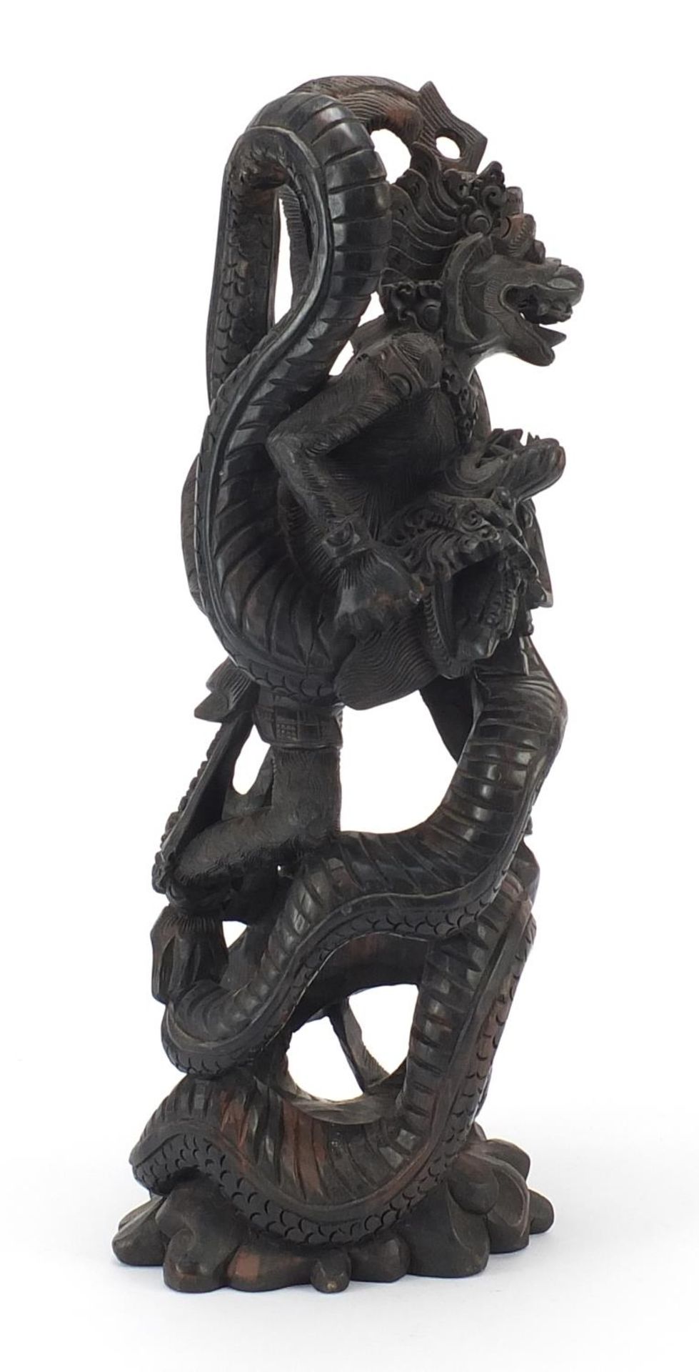 Large Balinese wooden carving of two dragons, 47cm high - Image 6 of 8