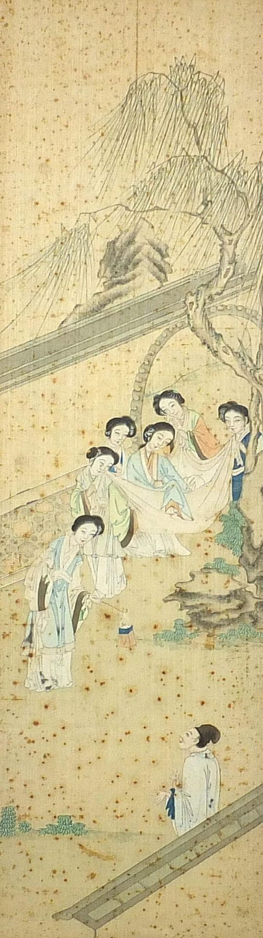 Figures in a palace setting with attendants, pair of Chinese watercolours on silk, framed and - Image 2 of 7