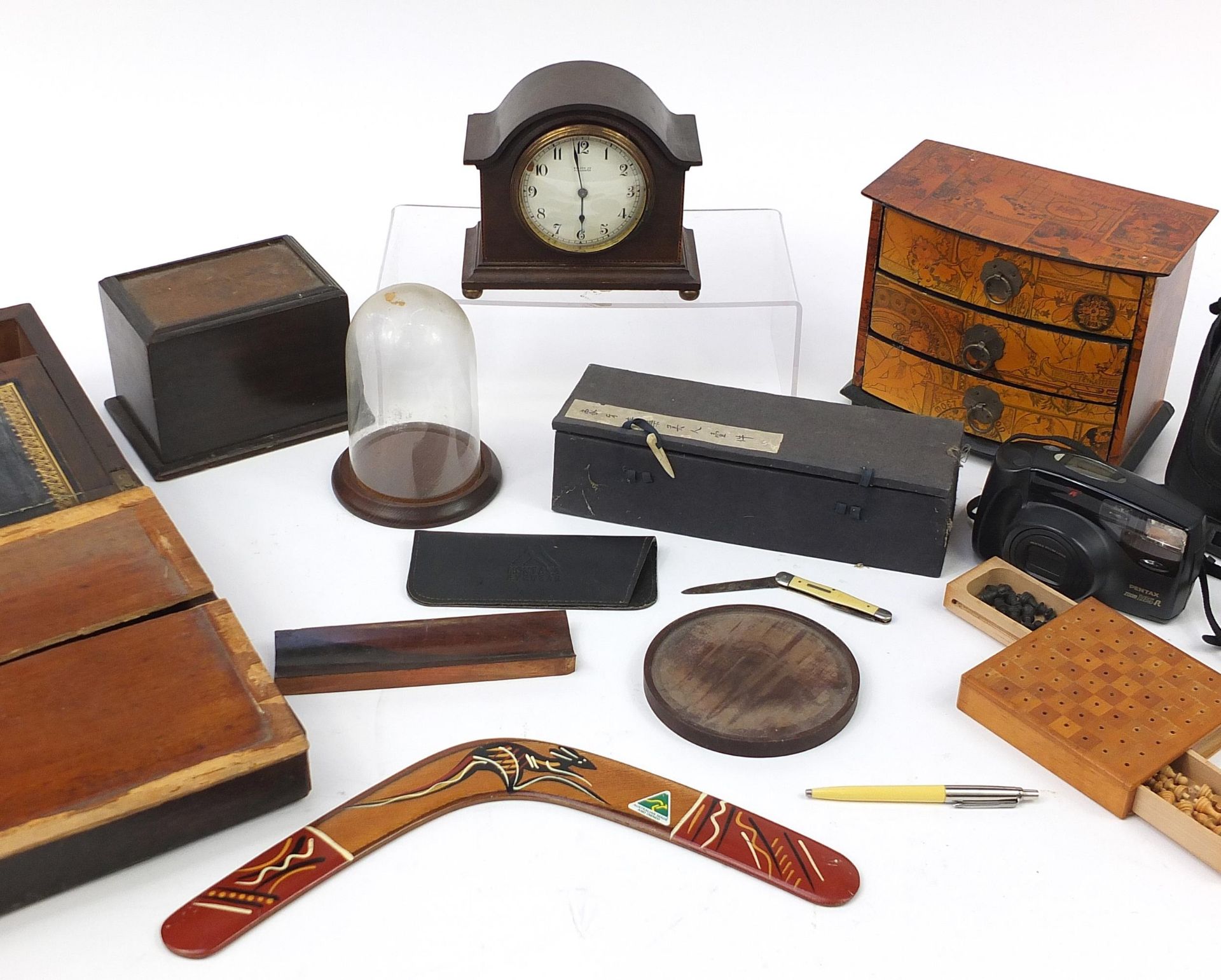 Sundry items including a Victorian rosewood box, travelling chess board with pieces and a line - Image 3 of 4
