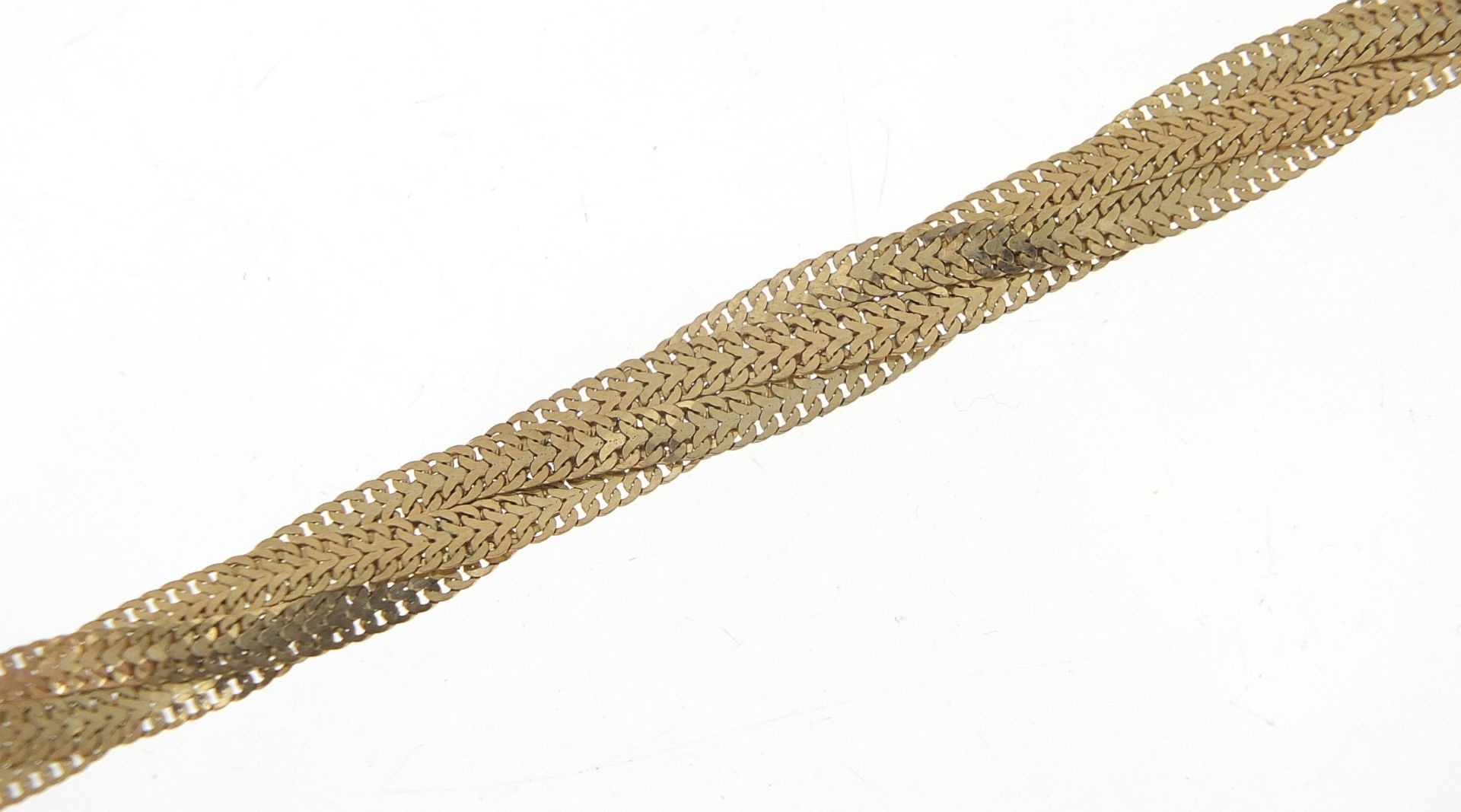 9ct gold four row weave design necklace, 40cm in length, 11.4g