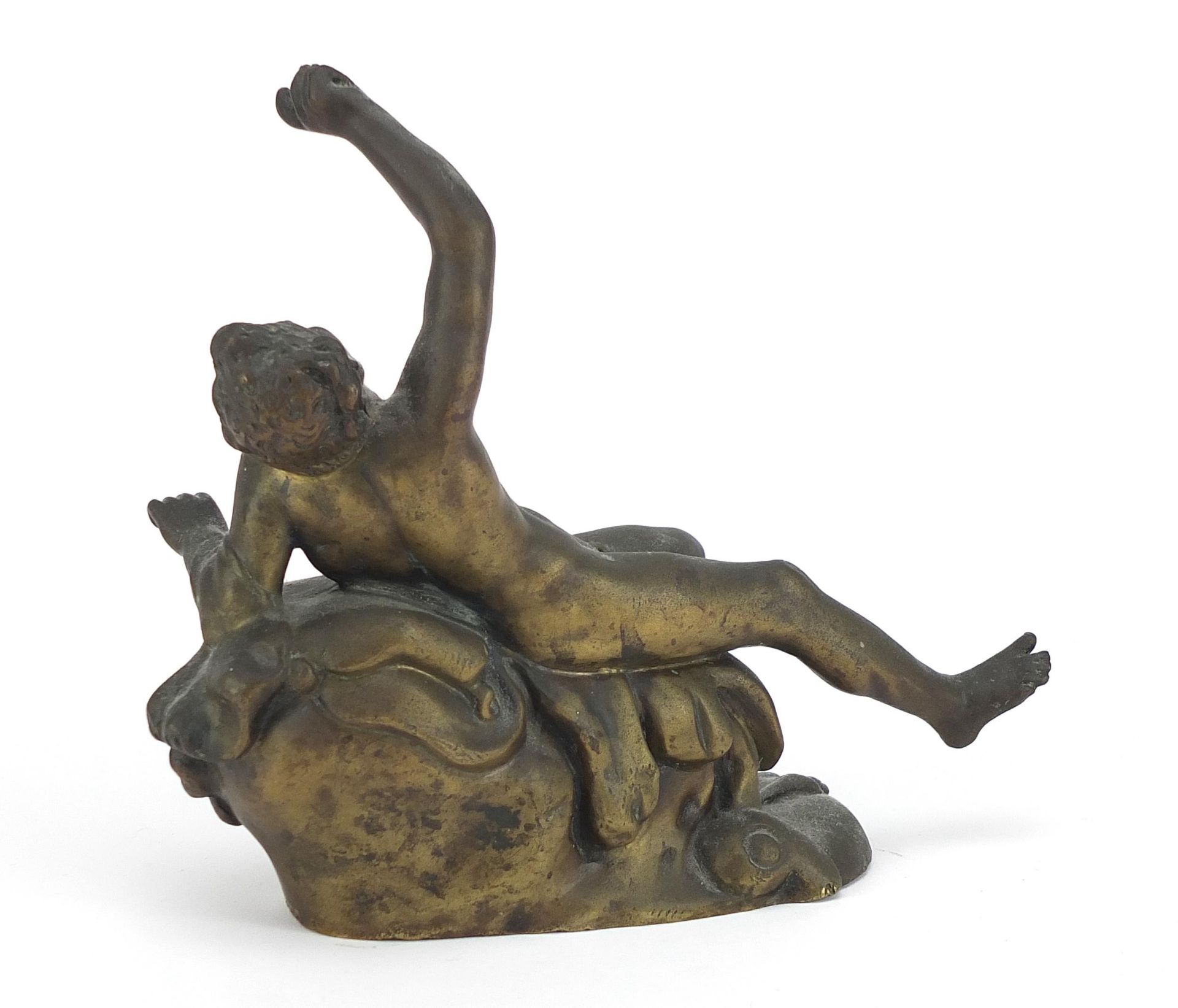 19th century patinated bronze study of a nude man, 19cm wide - Image 3 of 4