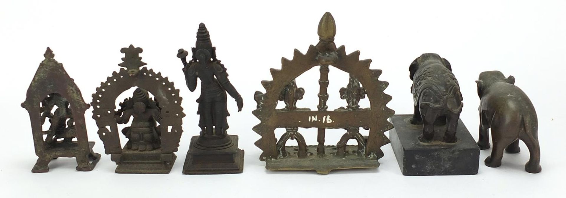 Indian bronzes including votive figures and two elephants, one raised on a rectangular black slate - Image 6 of 9