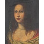 Head and shoulders portrait of a female wearing 17th century dress, antique Old Master oil on