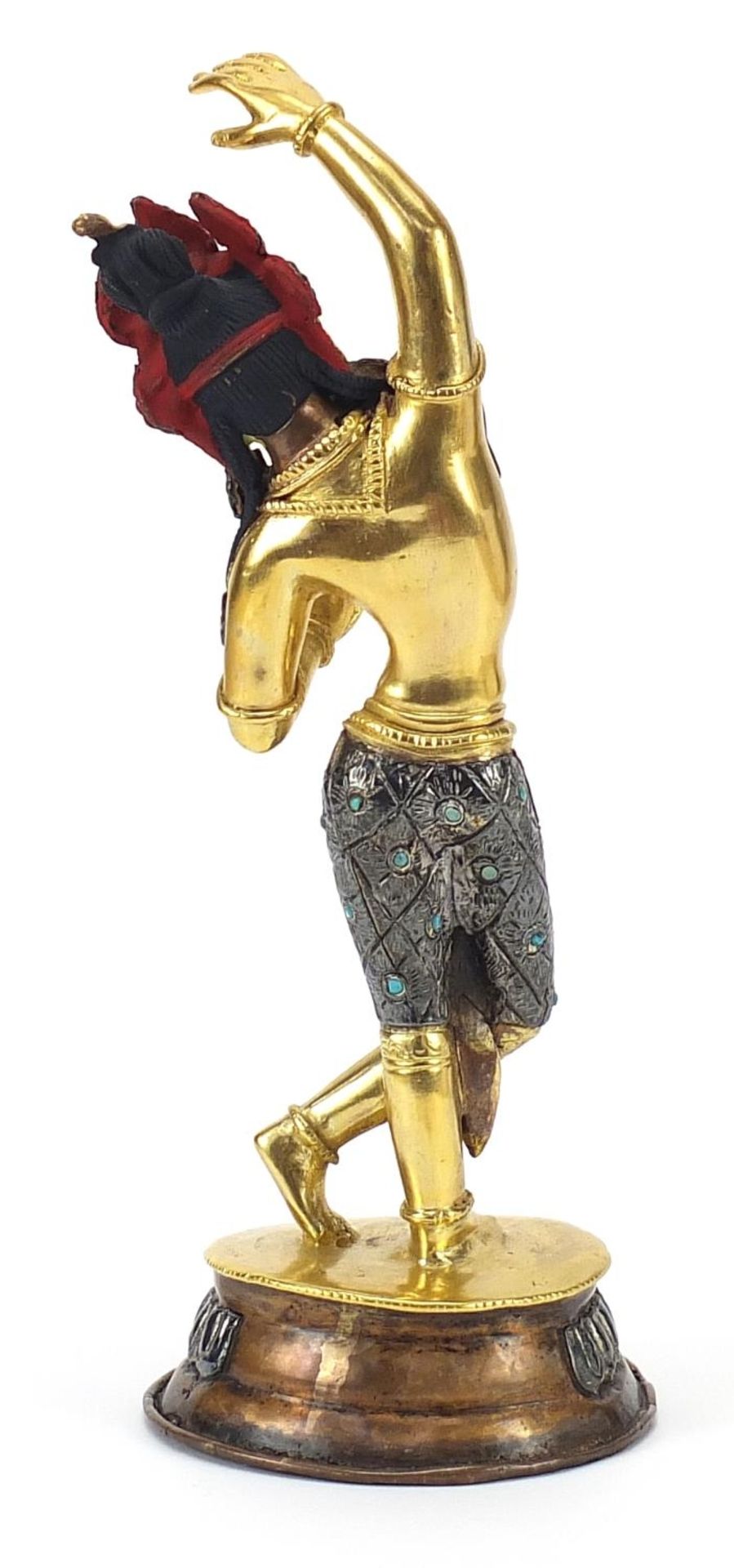 Chino Tibetan gilt bronze figure of dancing deity, 20cm high - Image 4 of 8