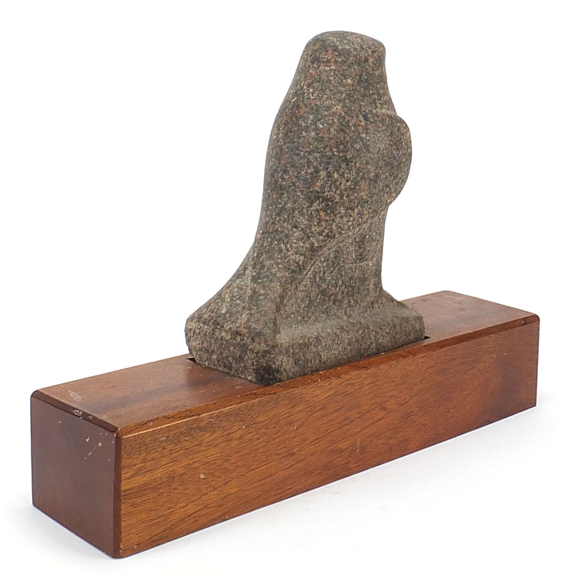 Large antique stone carving of a bird raised on a later wooden base, possibly Egyptian, 30cm high - Image 3 of 4