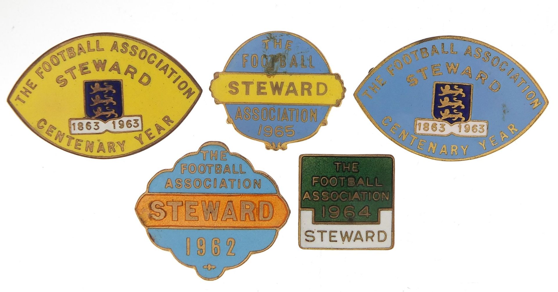 Five 1960's Football Association Steward badges