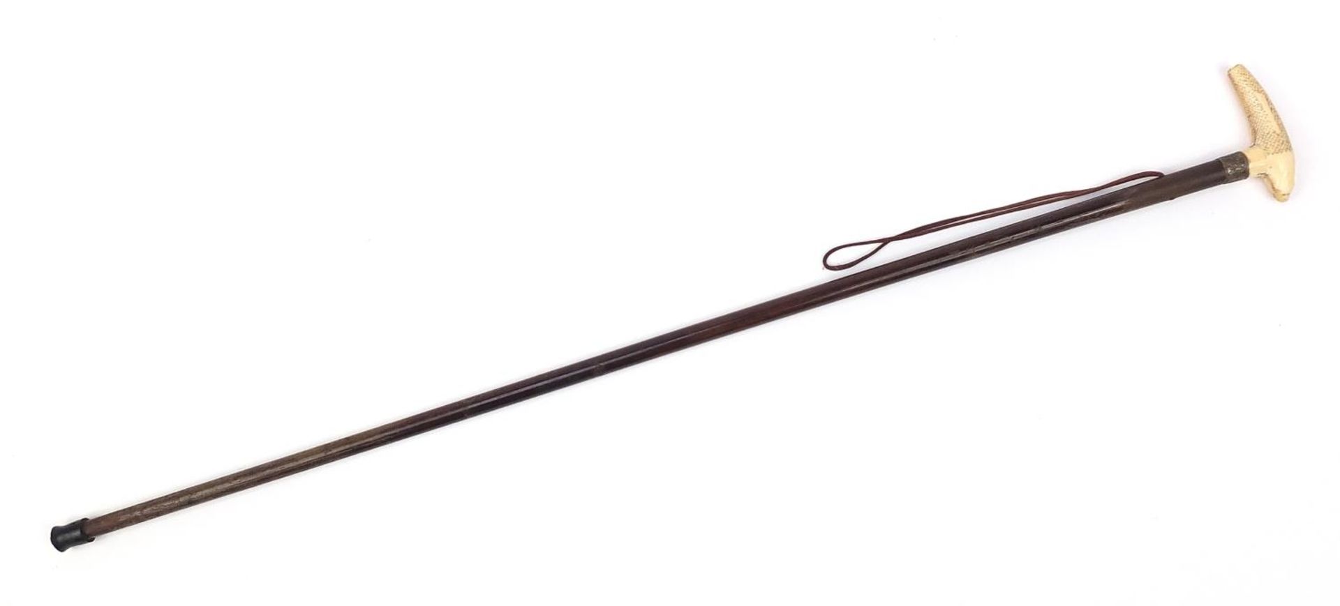 Hardwood walking stick with carved ivory Koi carp handle, 88cm in length - Image 3 of 7
