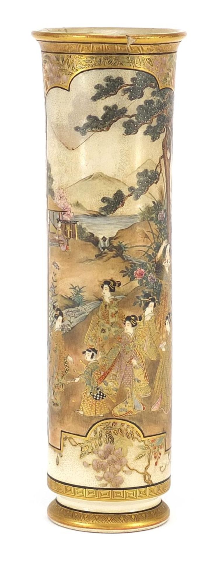 Japanese Satsuma pottery vase finely hand painted with panels of figures, four figure character