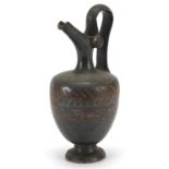 South Italian pottery black ware oinochoe jug, 16cm high